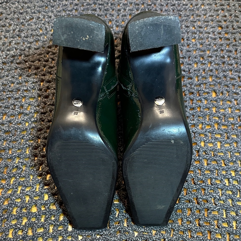 Zara Glossy Green Square Heeled Ankle Boots - Picture 8 of 10